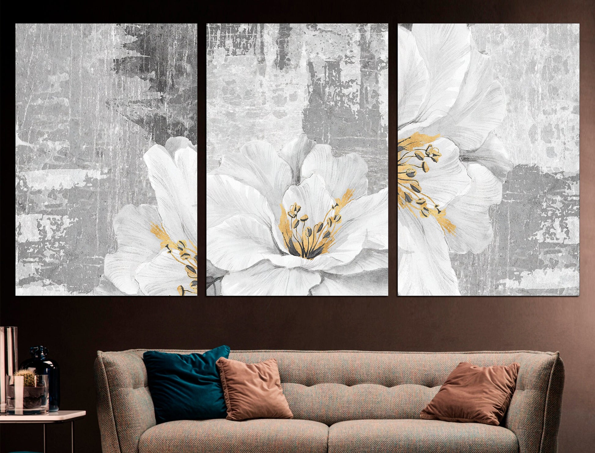 Flower set canvas Flower wall decor Botanical print set, Flower wall art Set of 3 prints Abstract flower art