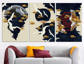 Japanese set canvas Large canvas print Set of 3 prints, Traditional japanese Neutral wall art set Japanese art canvas