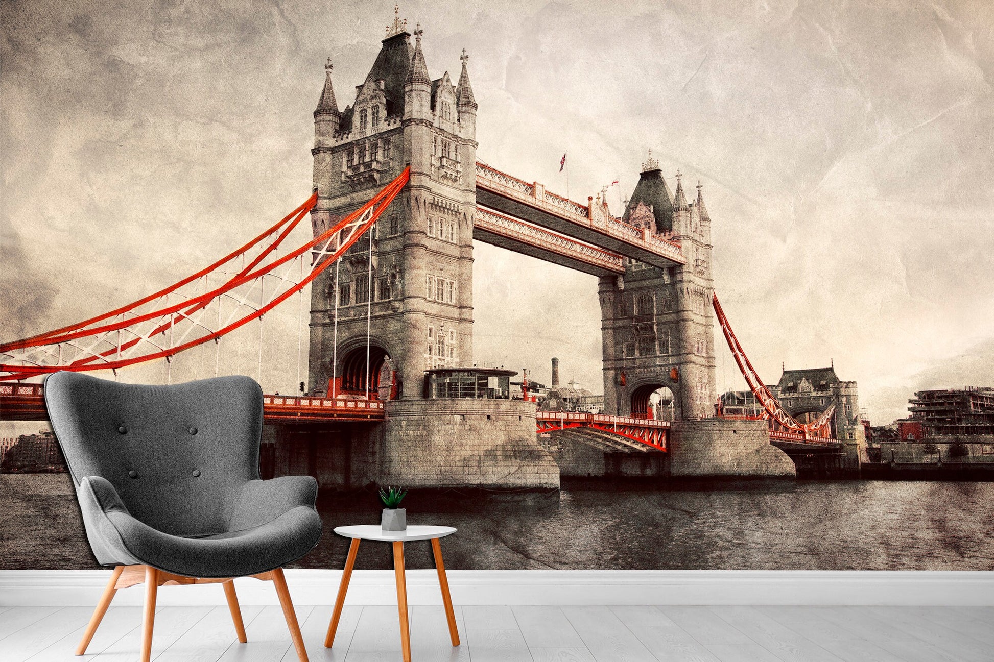London wallpaper Architecture print Peel stick wallpaper, London wall art Vintage wallpaper Gift for her