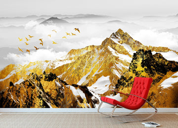 Gold mountain print Luxury wallpaper Mountain wall decor, Luxury gold print Mountain landscape Gold home decor, Modern wallpapers