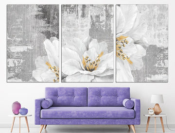Flower set canvas Flower wall decor Botanical print set, Flower wall art Set of 3 prints Abstract flower art