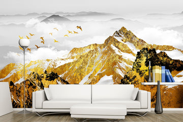 Gold mountain print Luxury wallpaper Mountain wall decor, Luxury gold print Mountain landscape Gold home decor, Modern wallpapers