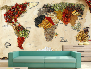 World map wallpaper Spices wall decor Wallpaper mural, World map wall art Spices wall art Adhesive wallpaper, World & Maps wallpapers