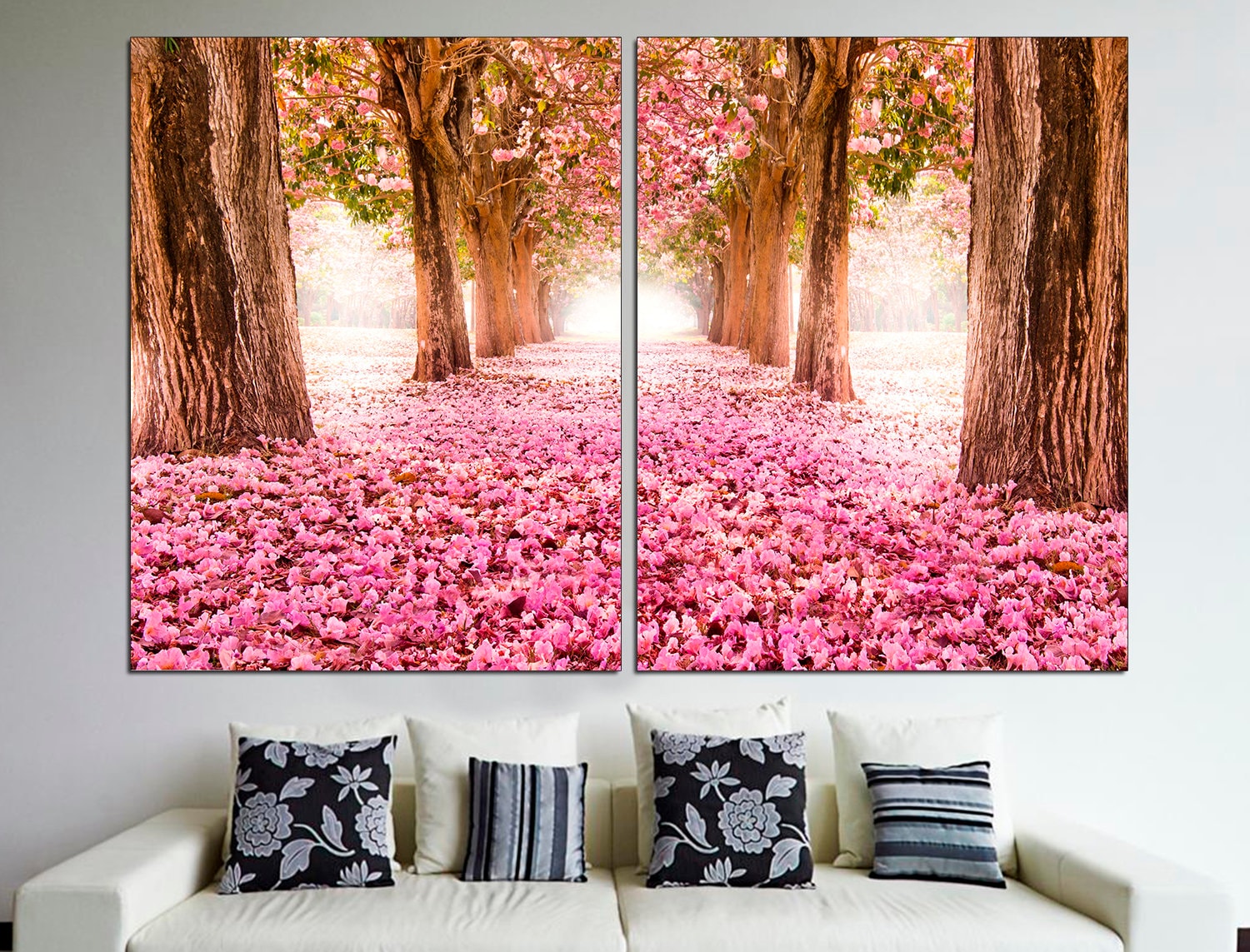 Sakura Print Large Wall Art Sakura Flowers Spring, Flower Photo Canvas Set Sakura Home Decor