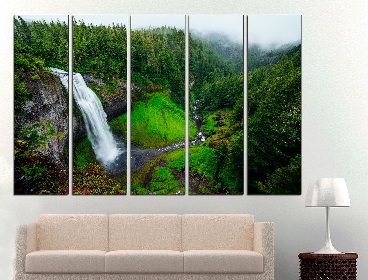 Waterfall Art Nature Canvas Print Waterfall Decor, Forest Landscape Extra Large Wall Art