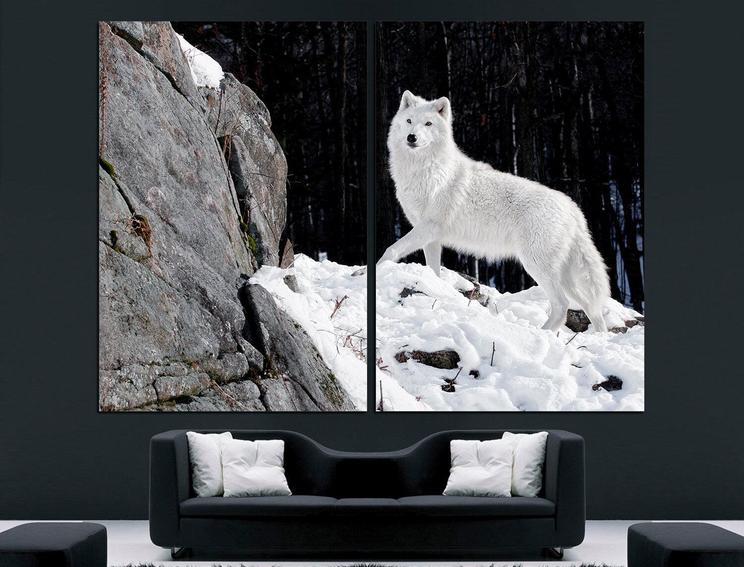 White Wolf Extra Large Wall Art Animal Canvas Print, Wolf Art Decor White Wolf Art Wolf Canvas Art