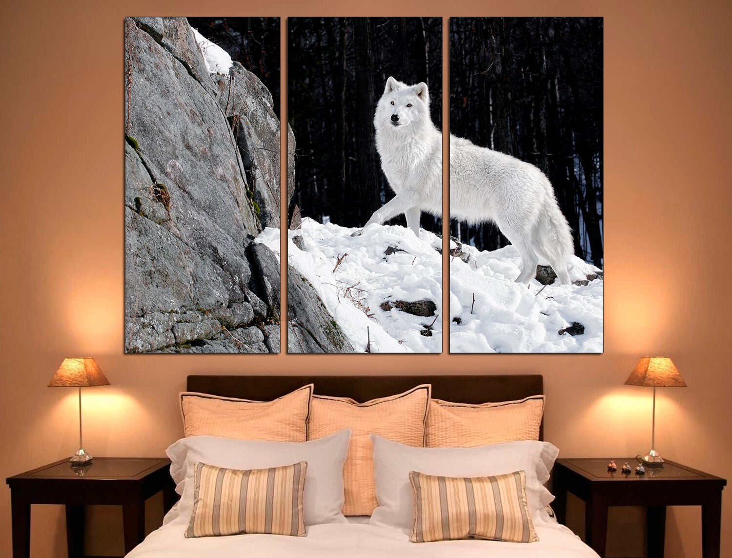 White Wolf Extra Large Wall Art Animal Canvas Print, Wolf Art Decor White Wolf Art Wolf Canvas Art