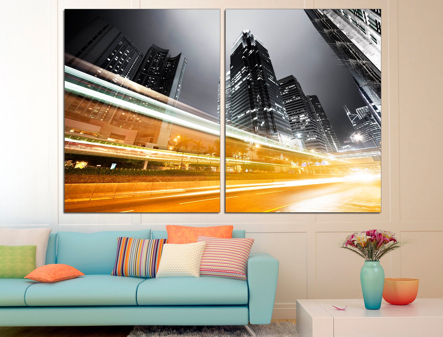 City Skyline Print Night Photography New York, City Print Extra Large Wall Art City Skyline Poster