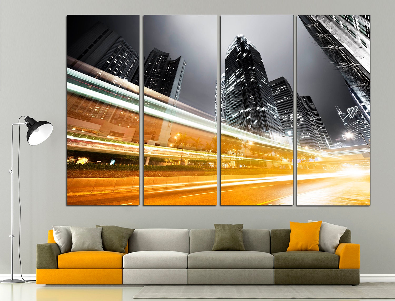 City Skyline Print Night Photography New York, City Print Extra Large Wall Art City Skyline Poster