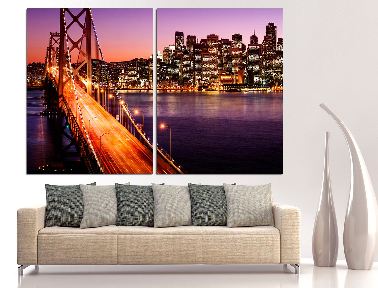 Golden Gate Bridge Large Wall Art Architecture, Bridge Multi Panel Canvas New York Brooklyn