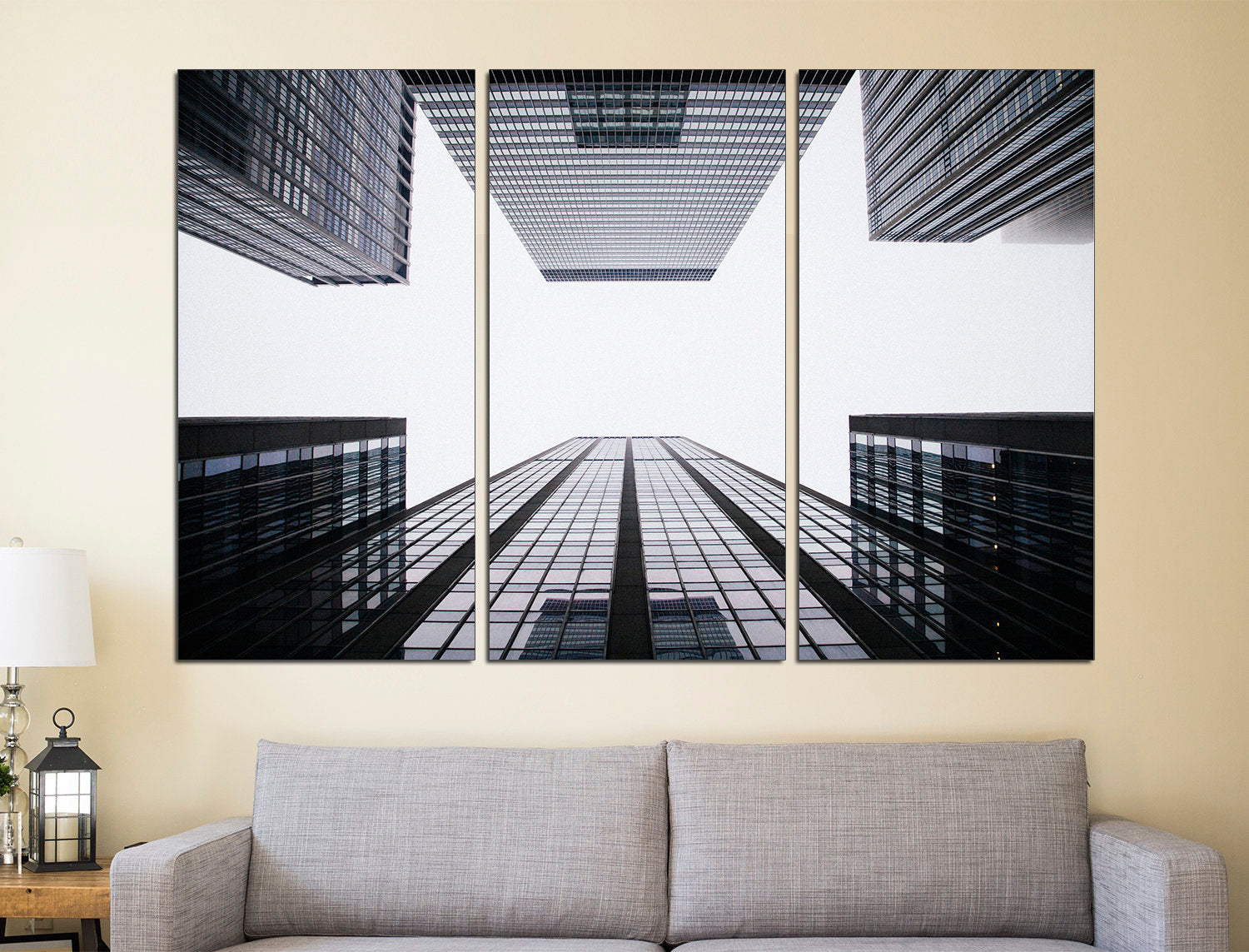 New York Skyline City Scape Architecture Poster Large Wall Art, Black White Skyline Triptych Wall Art United States Canvas