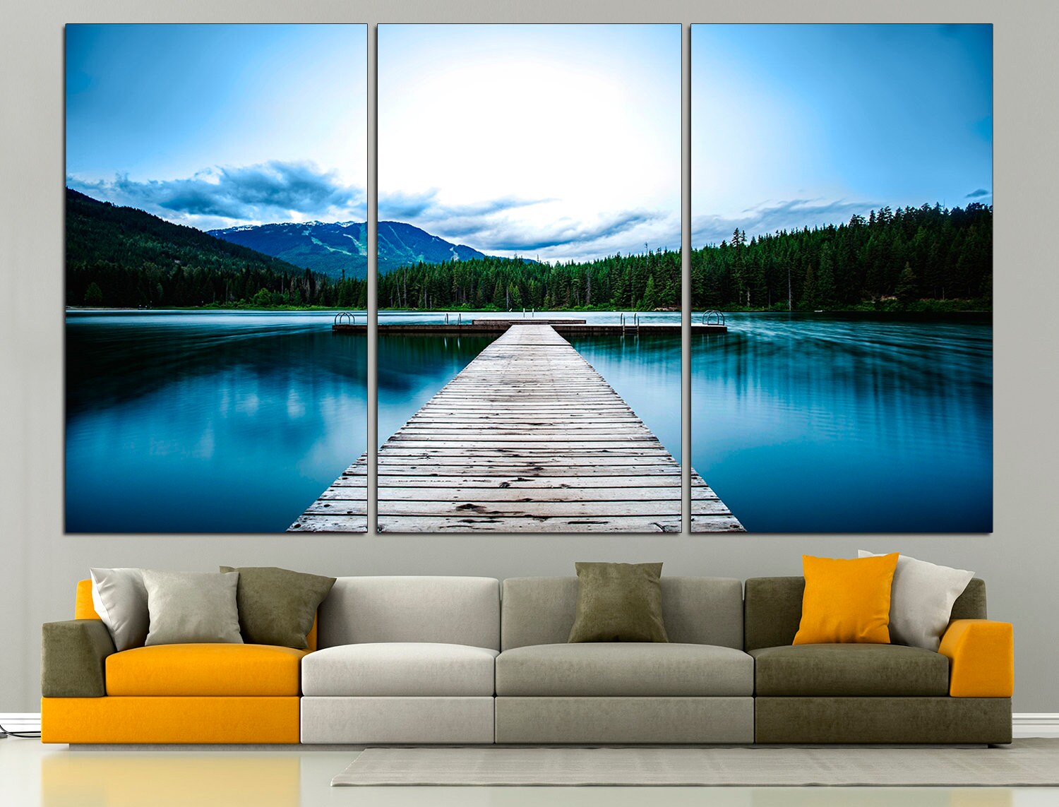 Pier Canvas Art Lake House Decor, Forest Canvas Art Mountain Lake Art Canvas Wall Art