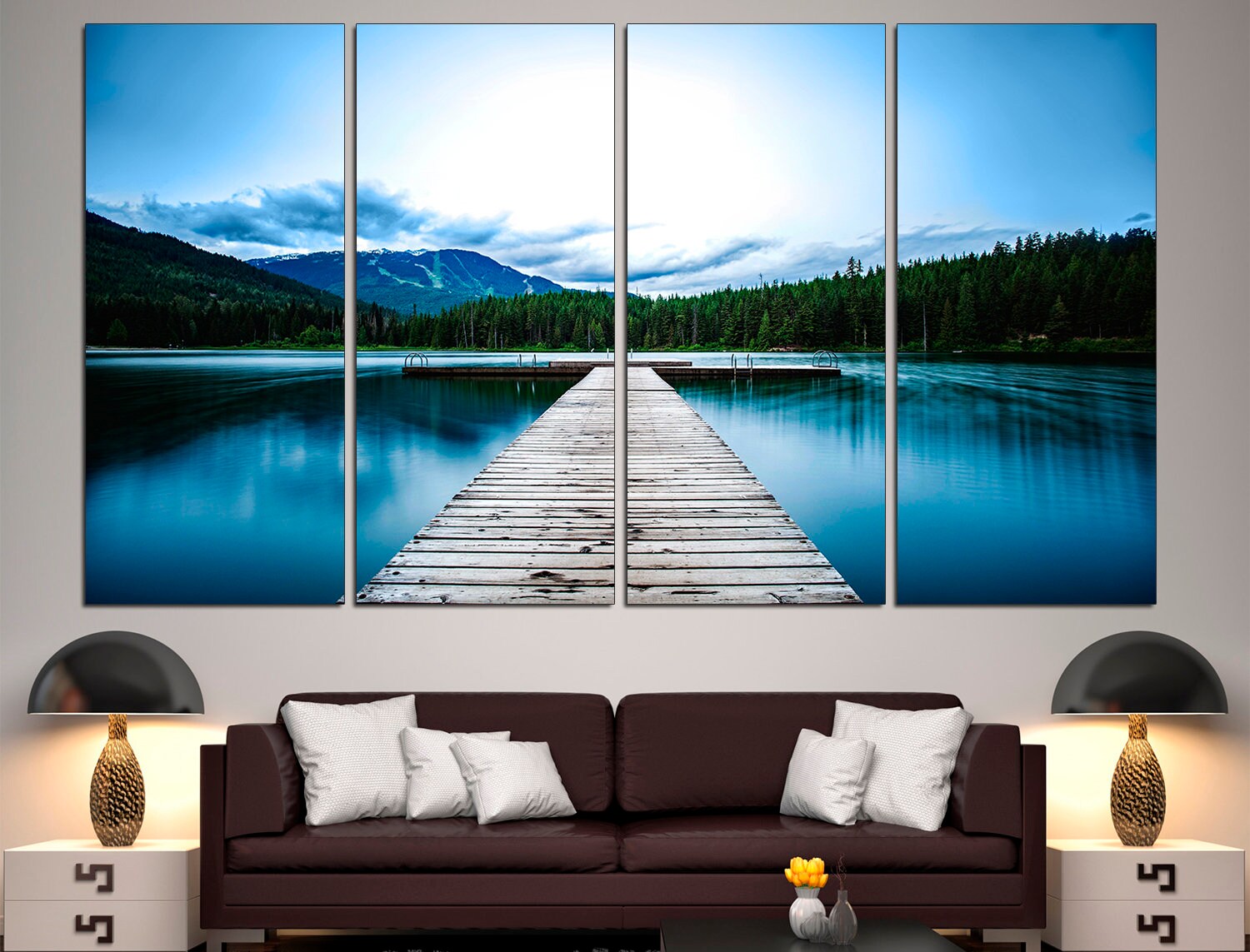 Pier Canvas Art Lake House Decor, Forest Canvas Art Mountain Lake Art Canvas Wall Art