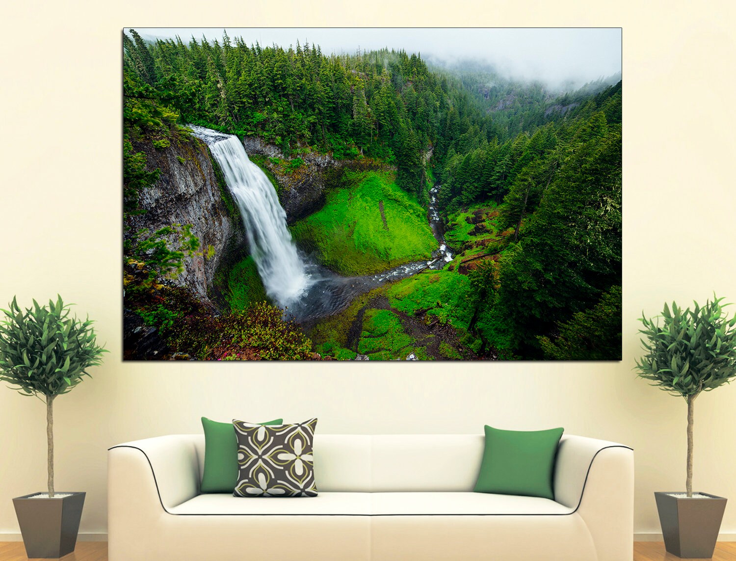 Waterfall Art Nature Canvas Print Waterfall Decor, Forest Landscape Extra Large Wall Art