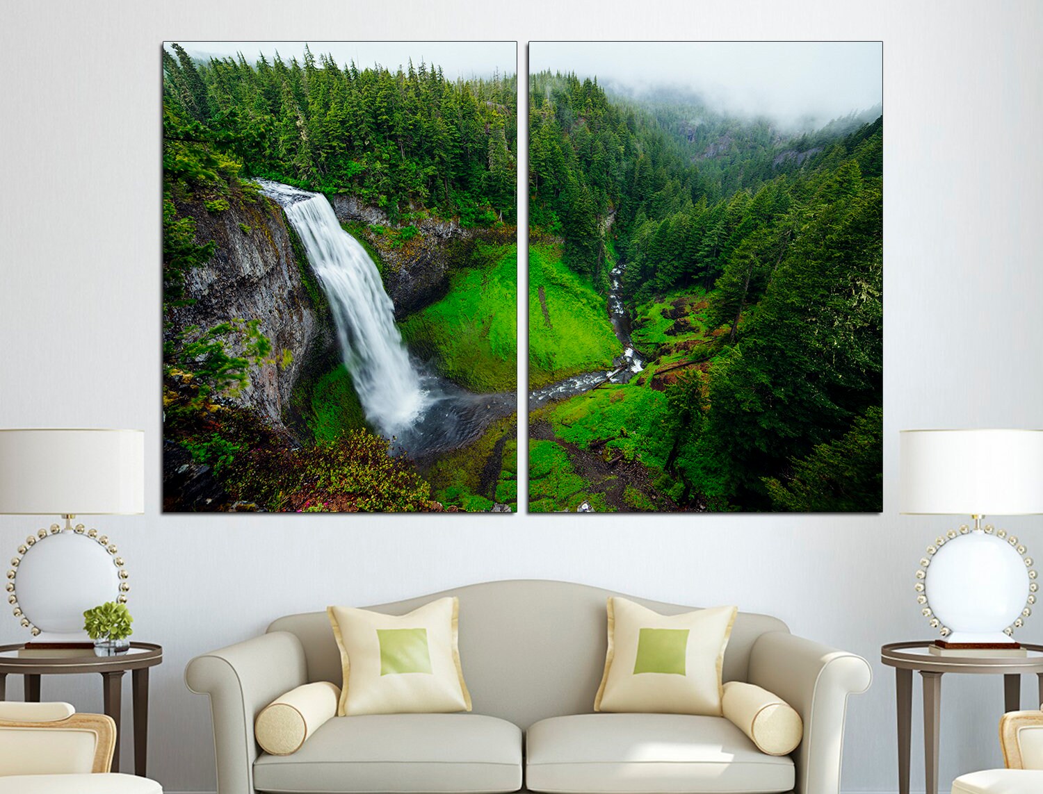 Waterfall Art Nature Canvas Print Waterfall Decor, Forest Landscape Extra Large Wall Art