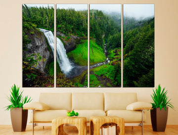 Waterfall Art Nature Canvas Print Waterfall Decor, Forest Landscape Extra Large Wall Art