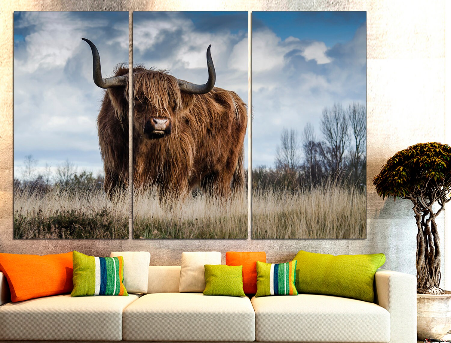 Texas Longhorn Large Wall Art Highland Cow Print, Cow Art Print Farmhouse Wall Decor Housewarming Gift