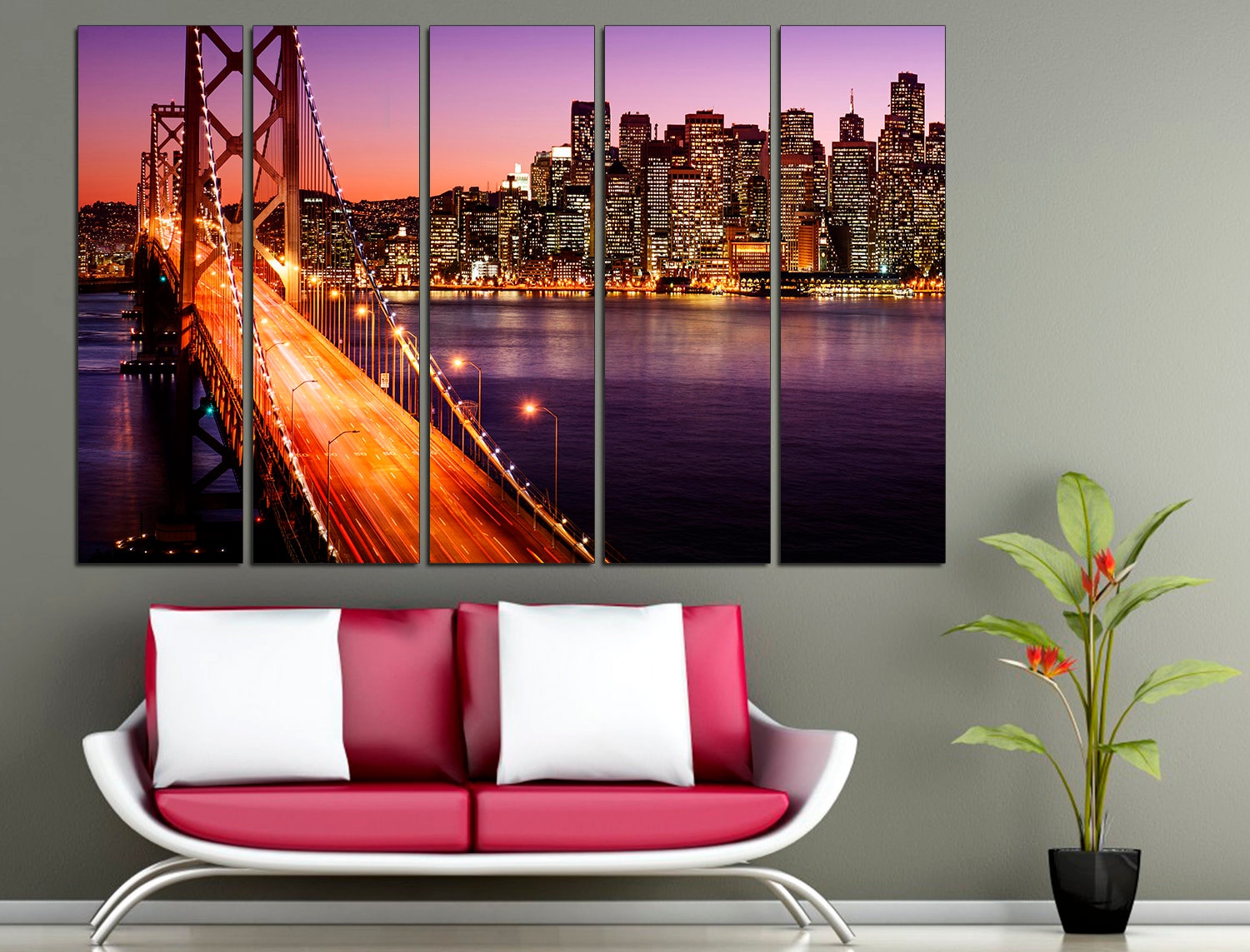 Golden Gate Bridge Large Wall Art Architecture, Bridge Multi Panel Canvas New York Brooklyn