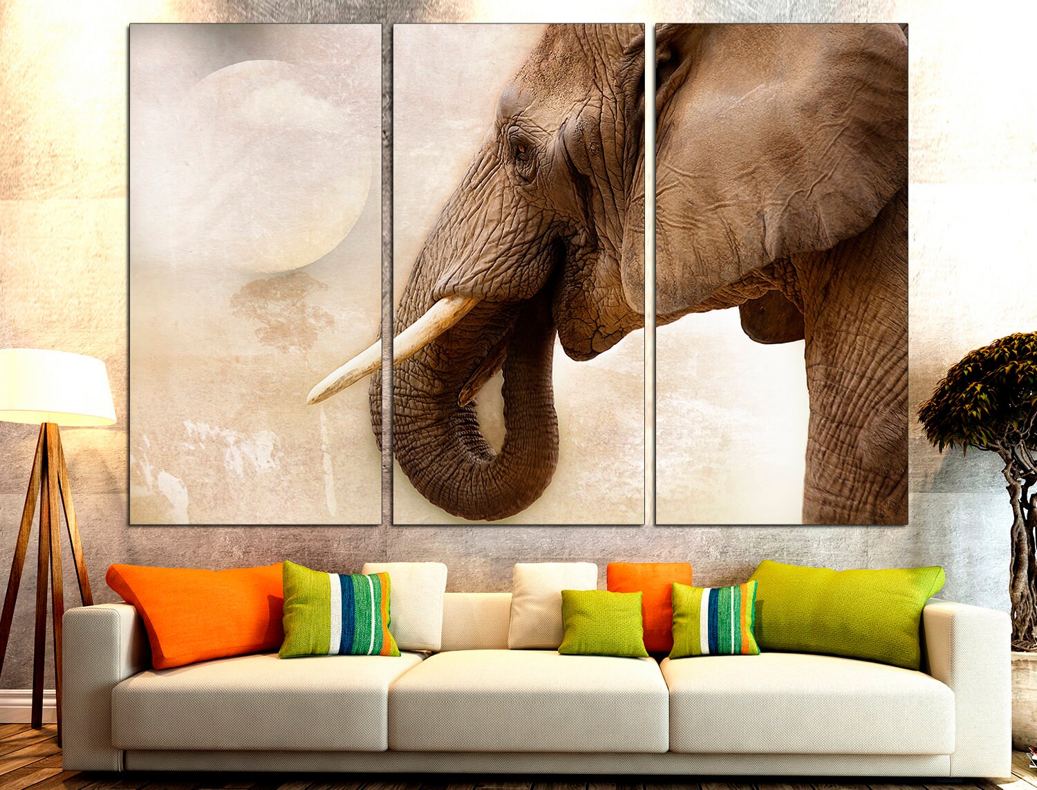 Elephant Wall Art Extra Large Wall Art Elephant Canvas, African Elephant Triptych Wall Art Elephant Poster