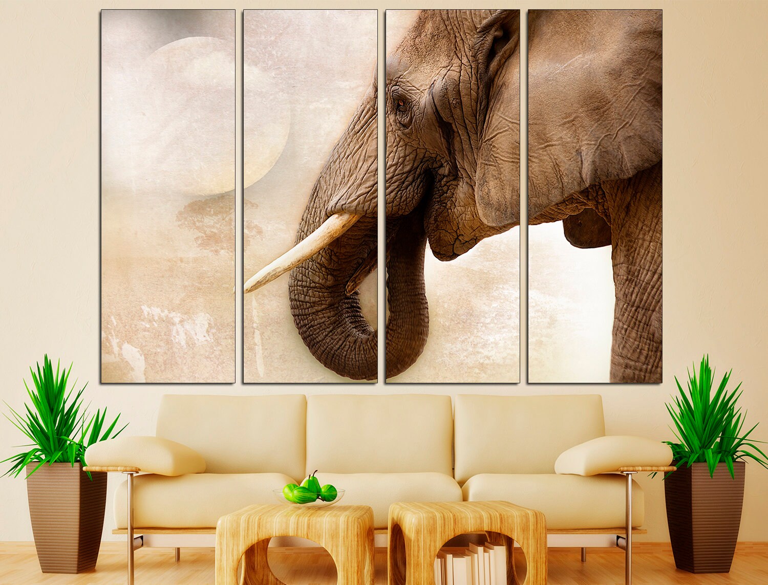 Elephant Wall Art Extra Large Wall Art Elephant Canvas, African Elephant Triptych Wall Art Elephant Poster