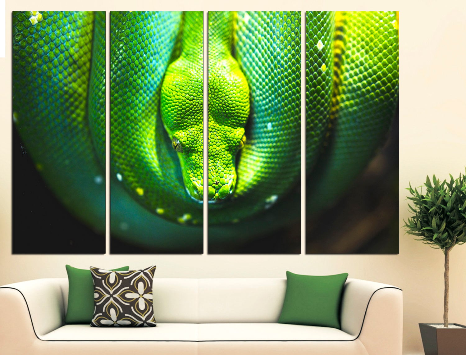 Green Snake Extra Large Wall Art Snake Art Print, Snake Poster Snake Home Decor Snake Print