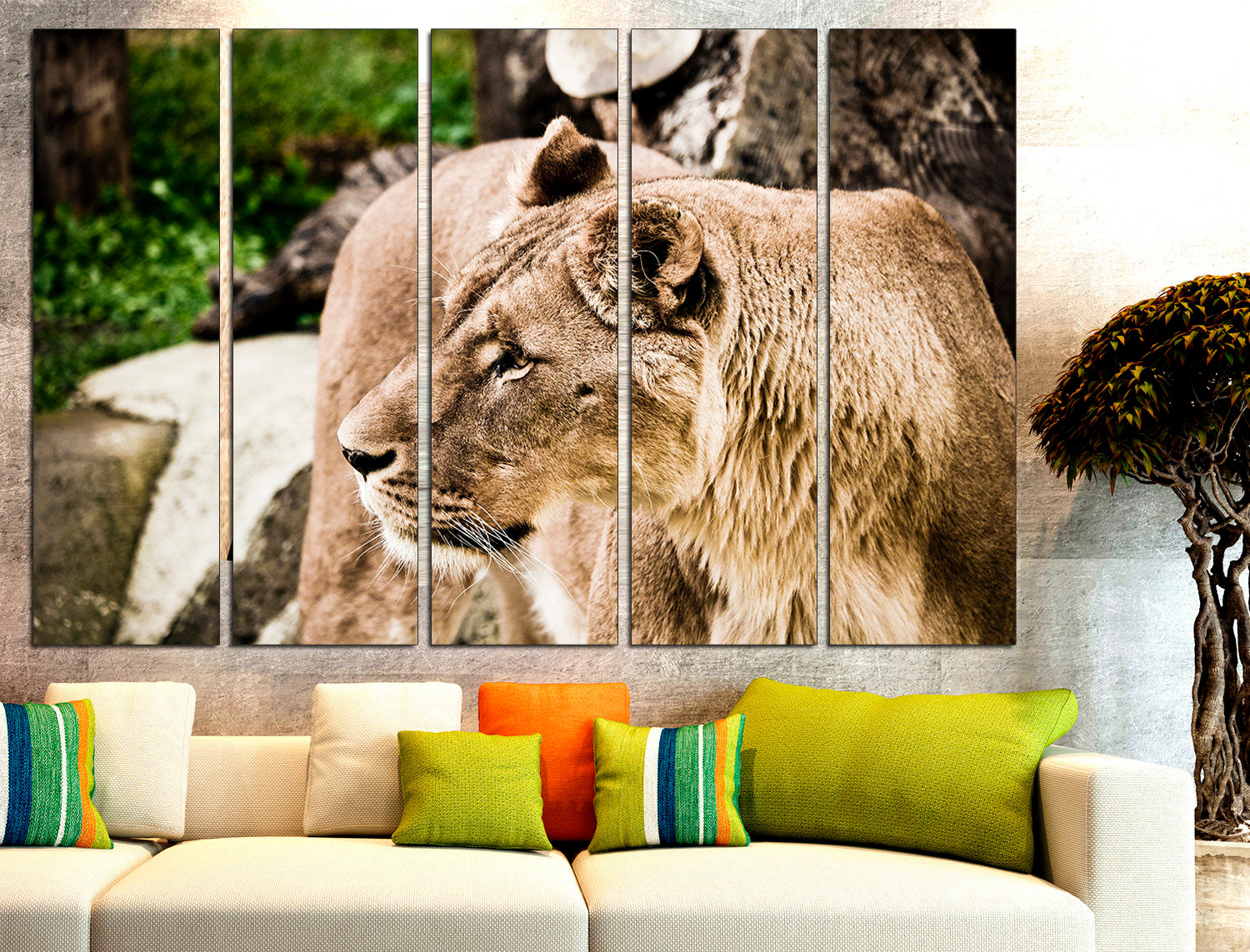 African Lion Print 5 Panel Canvas Animal, Lion Poster Print Canvas Wall Art Lion Home Decor