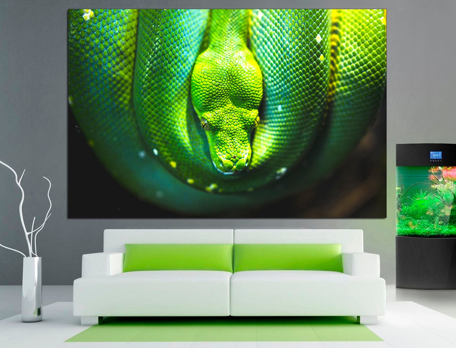 Green Snake Extra Large Wall Art Snake Art Print, Snake Poster Snake Home Decor Snake Print