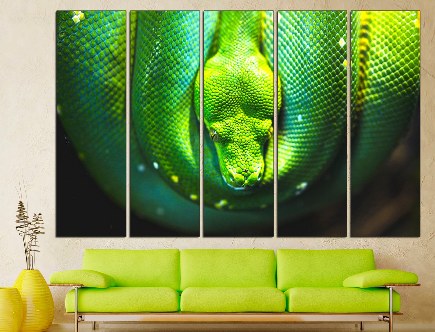 Green Snake Extra Large Wall Art Snake Art Print, Snake Poster Snake Home Decor Snake Print