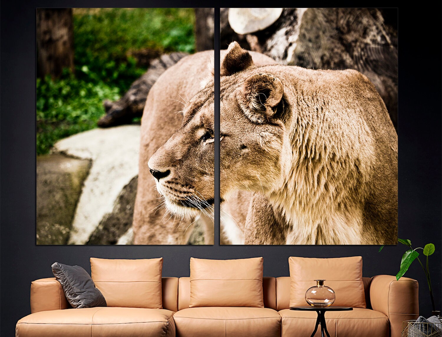 African Lion Print 5 Panel Canvas Animal, Lion Poster Print Canvas Wall Art Lion Home Decor