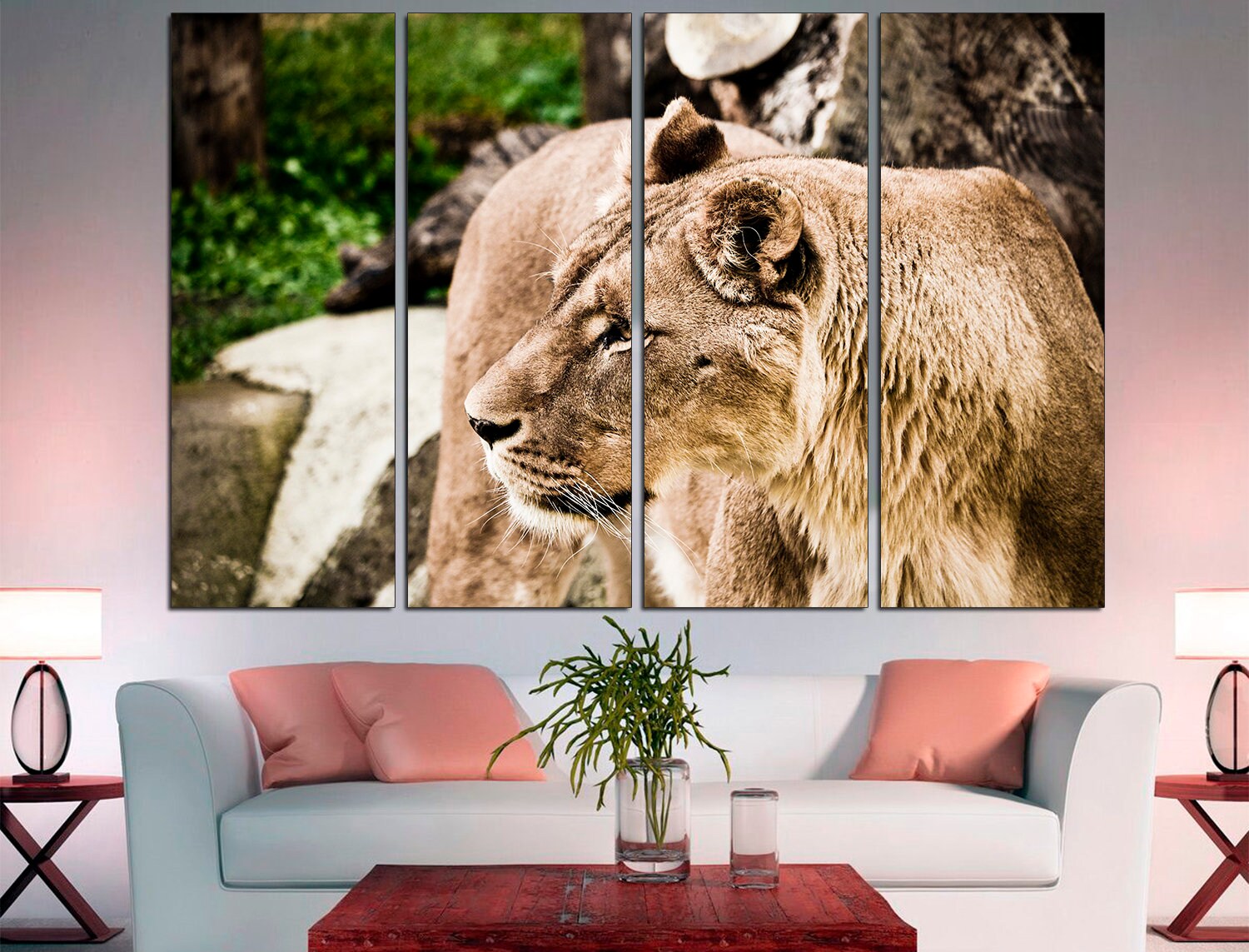 African Lion Print 5 Panel Canvas Animal, Lion Poster Print Canvas Wall Art Lion Home Decor