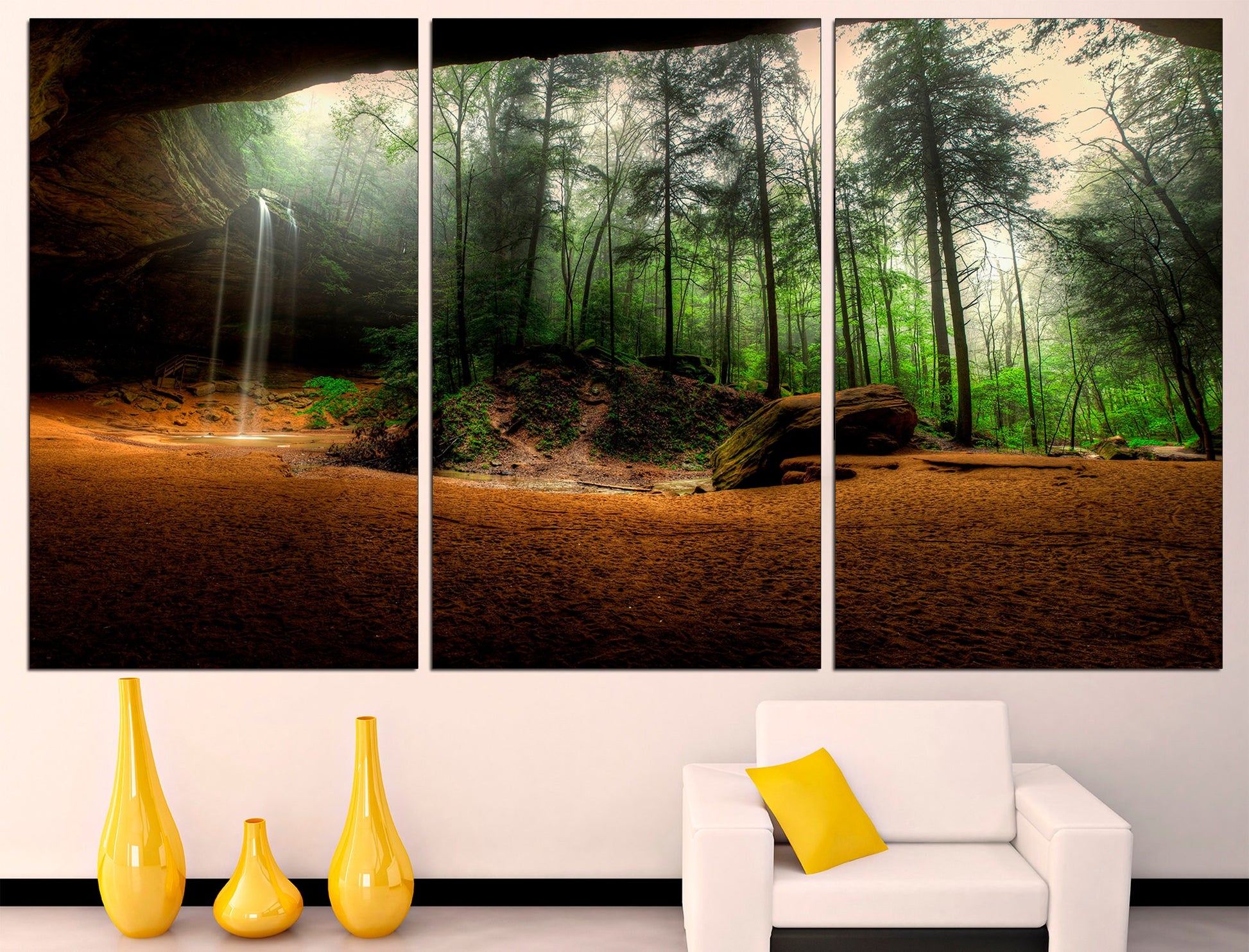 Waterfall Art Forest Landscape Beautiful Waterfall, Forest Poster Forest Waterfall Mountain Waterfall