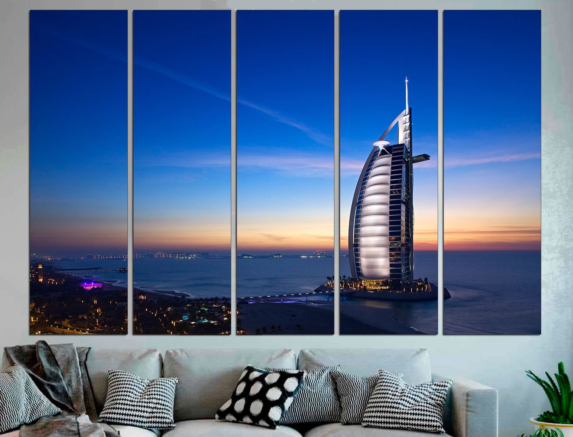 Dubai Skyline Set Of 5 Wall Art Dubai Office Decor, Dubai Print Wall Art Canvas Triptych Wall Art