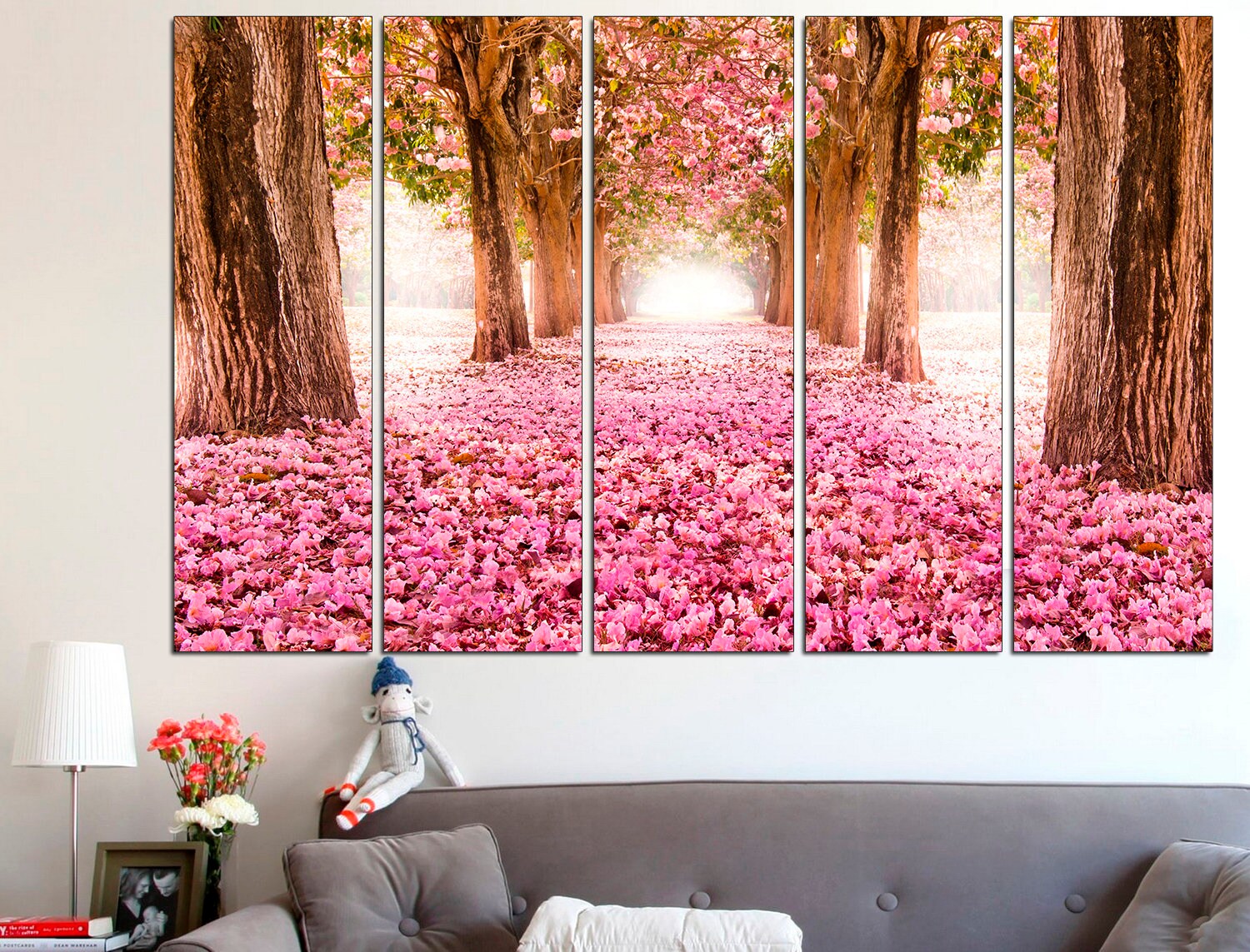 Sakura Print Large Wall Art Sakura Flowers Spring, Flower Photo Canvas Set Sakura Home Decor