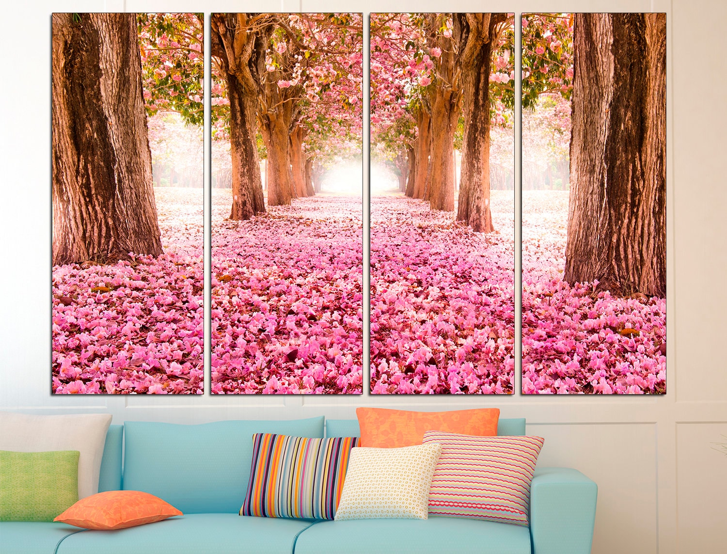 Sakura Print Large Wall Art Sakura Flowers Spring, Flower Photo Canvas Set Sakura Home Decor