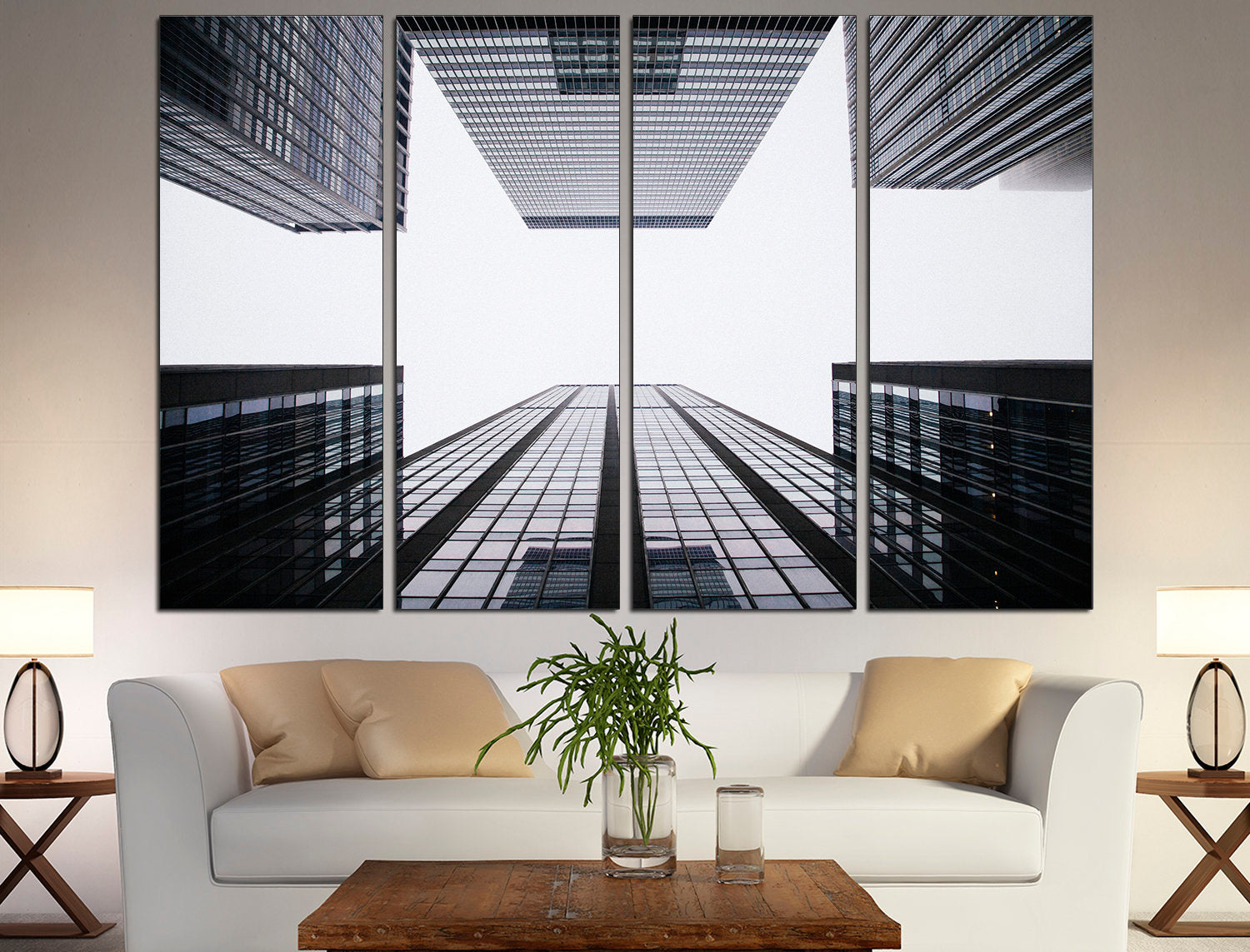 New York Skyline City Scape Architecture Poster Large Wall Art, Black White Skyline Triptych Wall Art United States Canvas