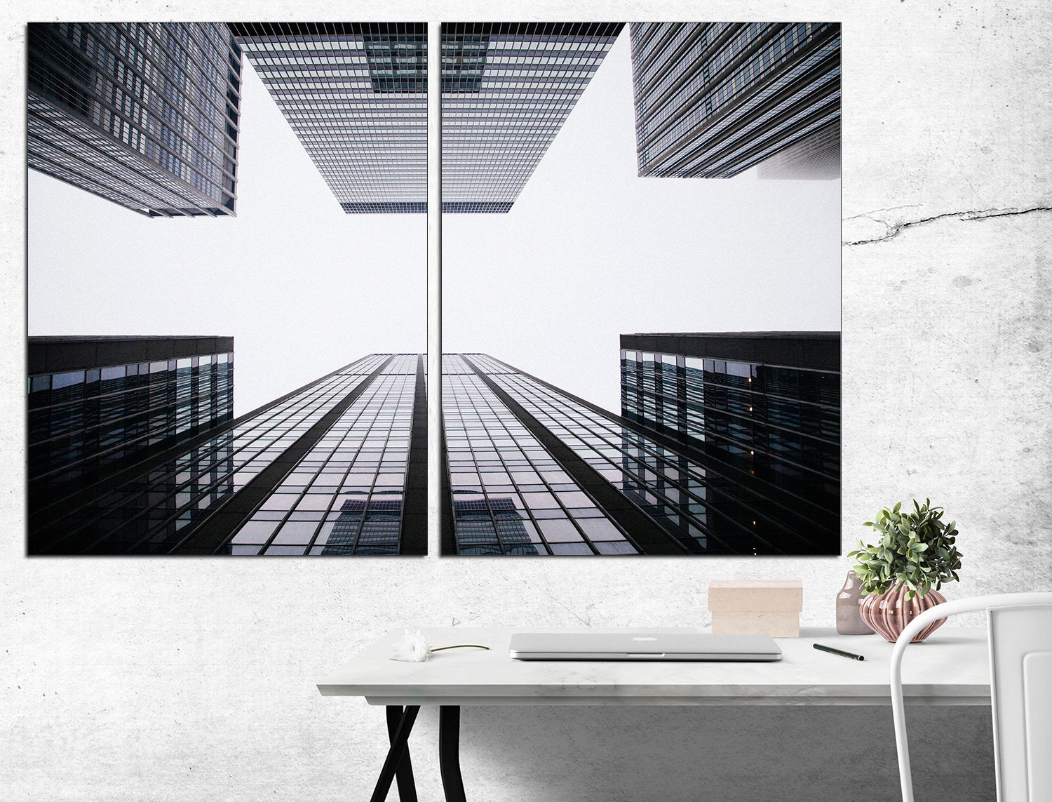 New York Skyline City Scape Architecture Poster Large Wall Art, Black White Skyline Triptych Wall Art United States Canvas