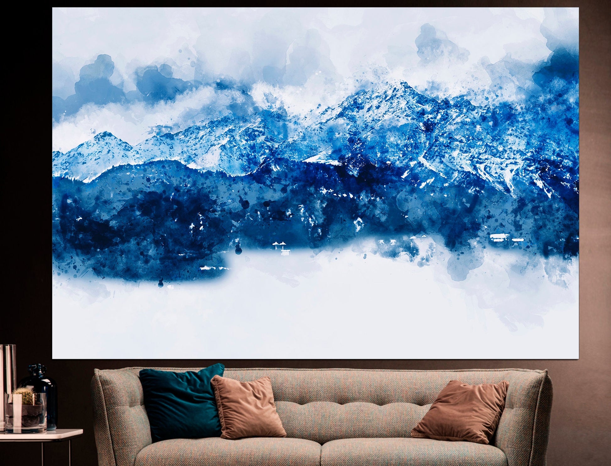 Blue Abstract Art Abstract Mountain Abstract Wall Art, Mountain Painting Mountain Print Mountain Wall Art