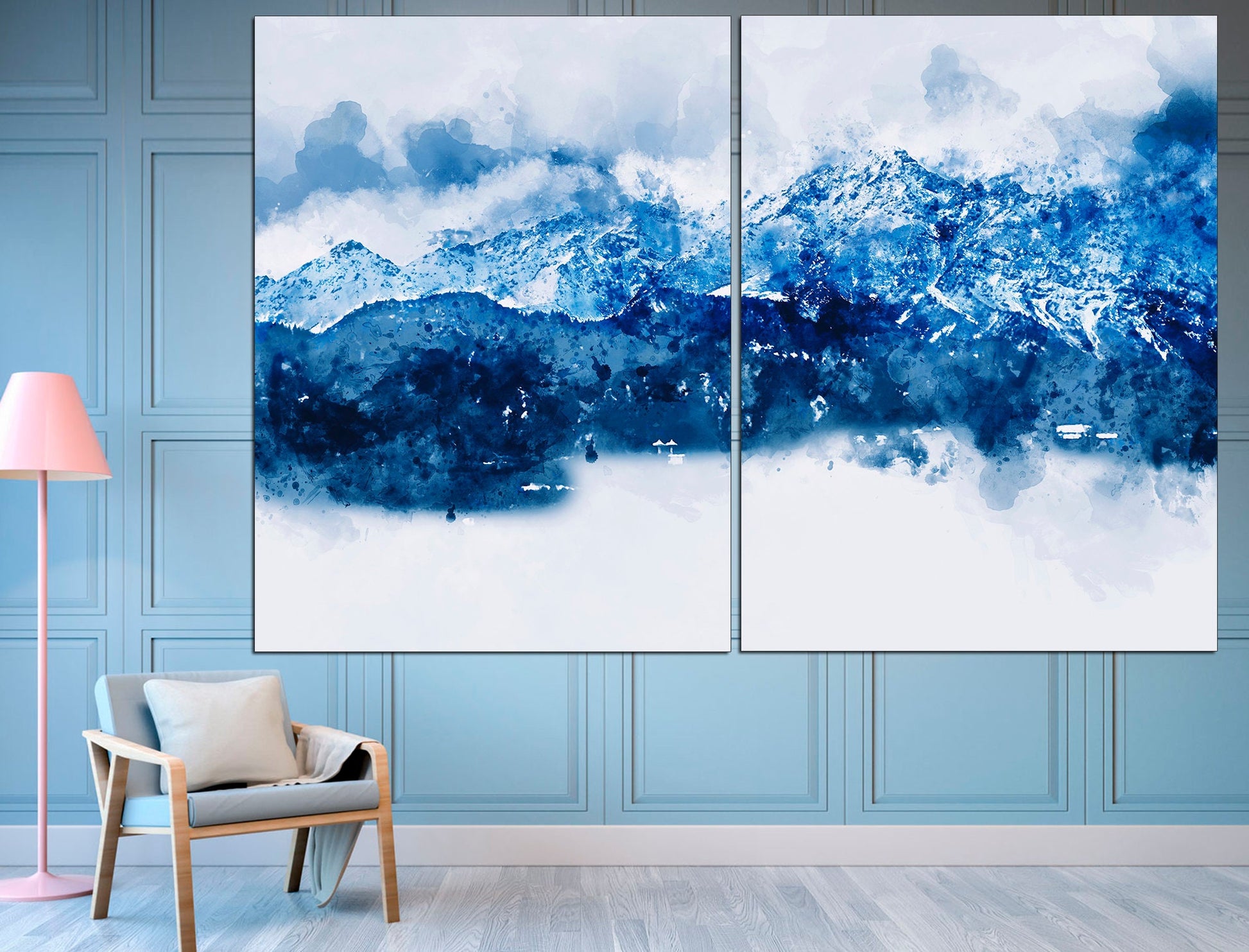 Blue Abstract Art Abstract Mountain Abstract Wall Art, Mountain Painting Mountain Print Mountain Wall Art