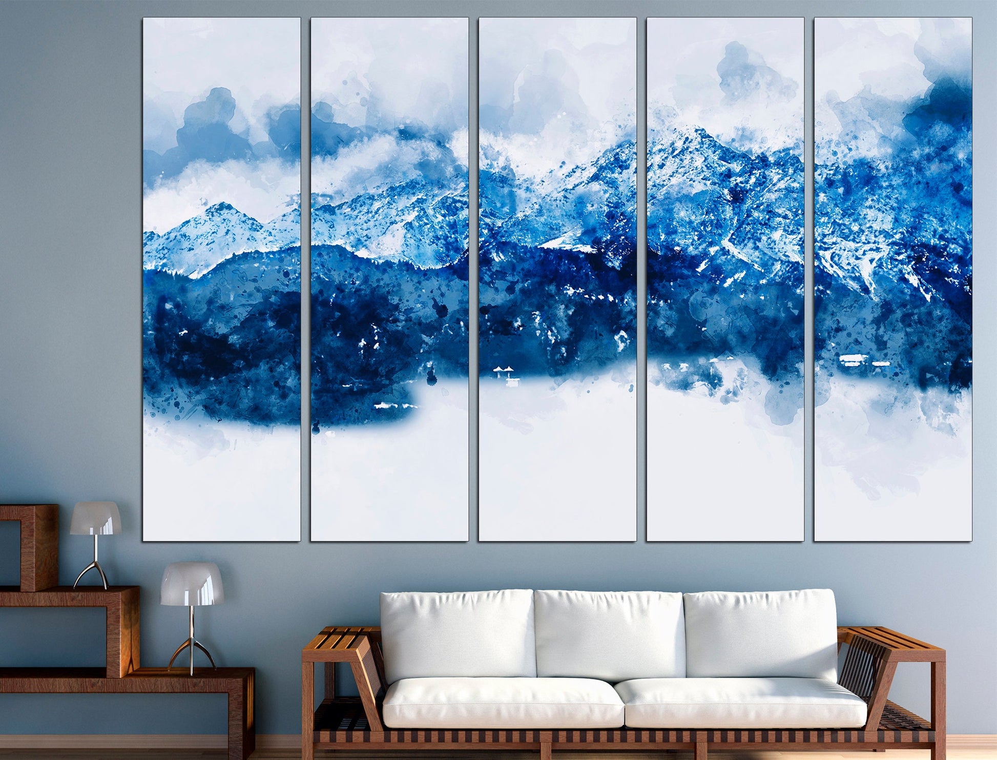 Blue Abstract Art Abstract Mountain Abstract Wall Art, Mountain Painting Mountain Print Mountain Wall Art