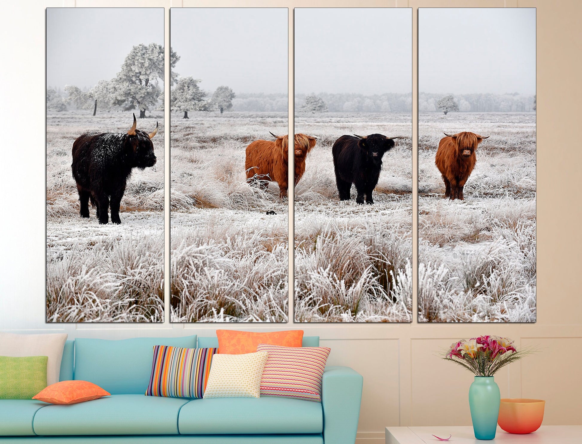 Highland Cow Farm Animal Wall Art Scottish Cow, Scotland Cow Cow Landscape Cow Art Print Cow Poster