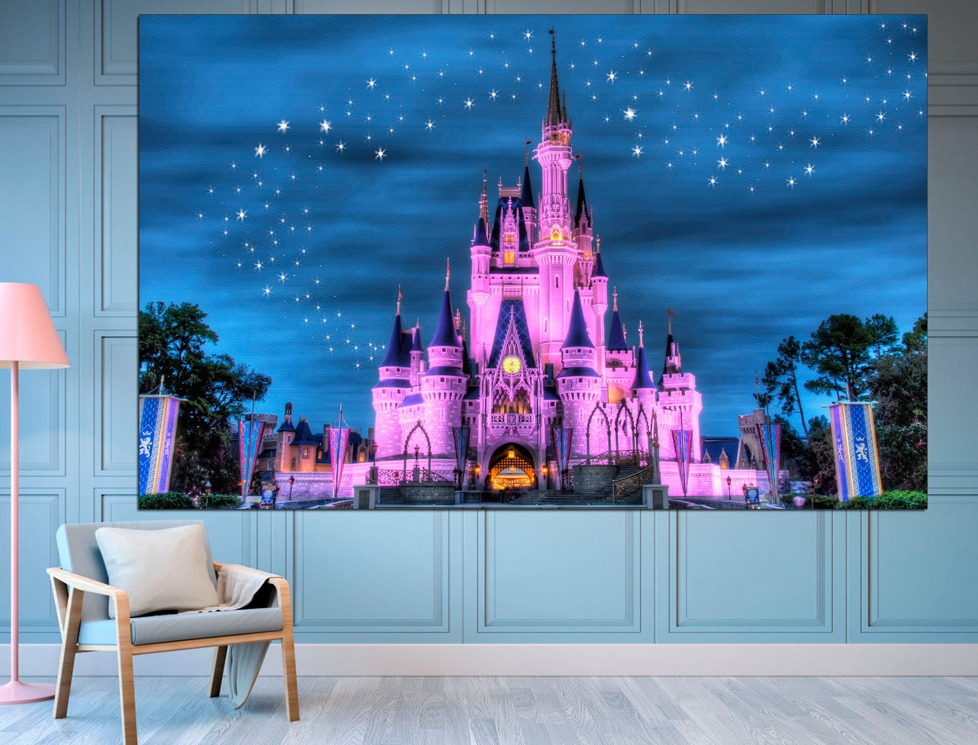 Princess castle art Kids room art Princess art prints, Blue canvas wall art Large canvas art