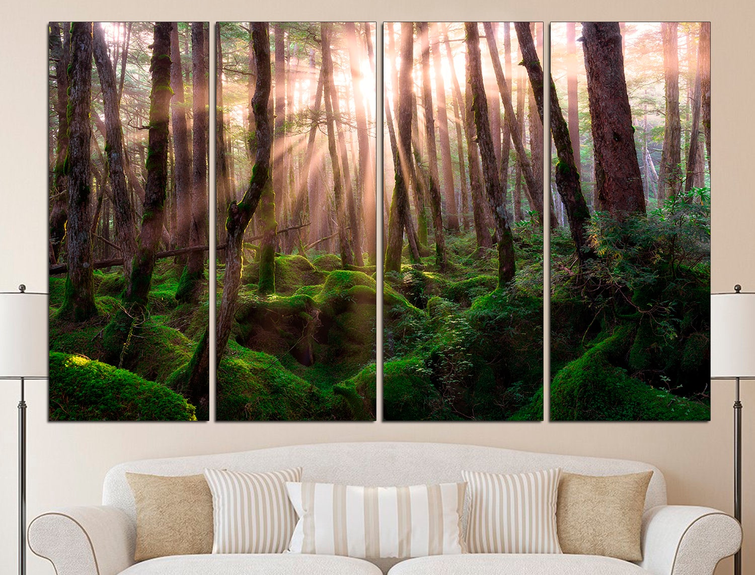 Magical Forest Morning Print Forest Poster, Trees Canvas Print Forest Wall Art Extra Large Wall Art
