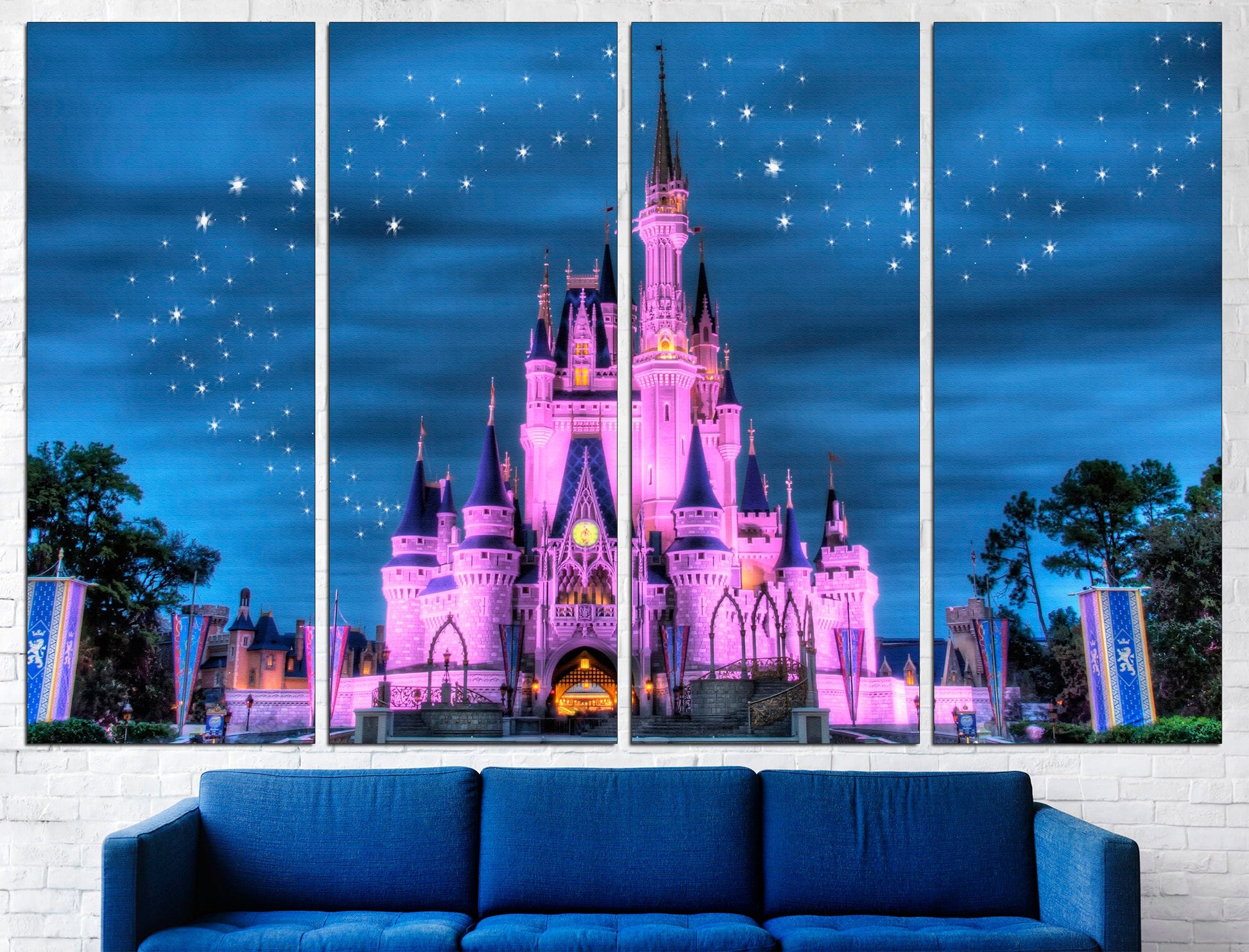 Princess castle art Kids room art Princess art prints, Blue canvas wall art Large canvas art