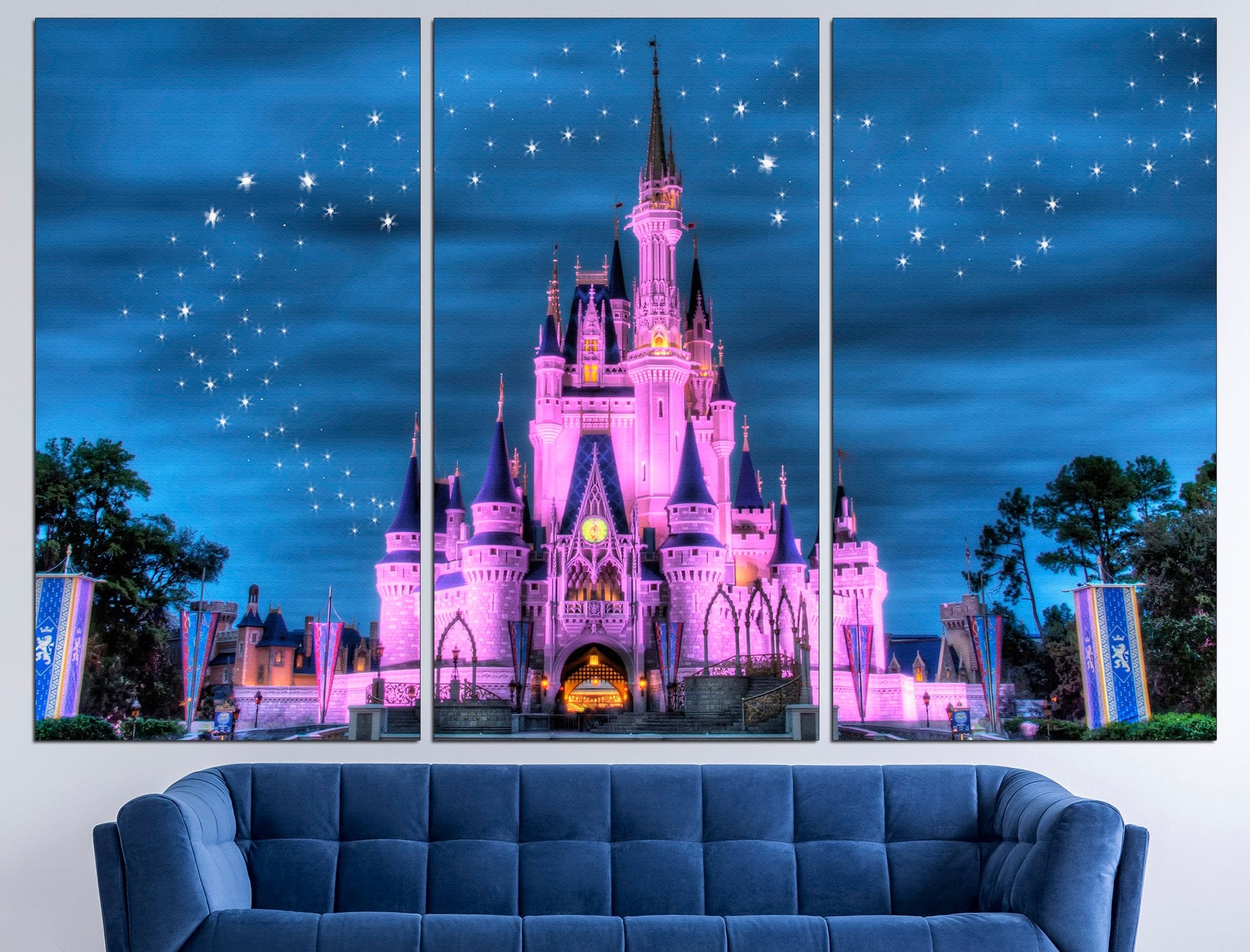 Princess castle art Kids room art Princess art prints, Blue canvas wall art Large canvas art