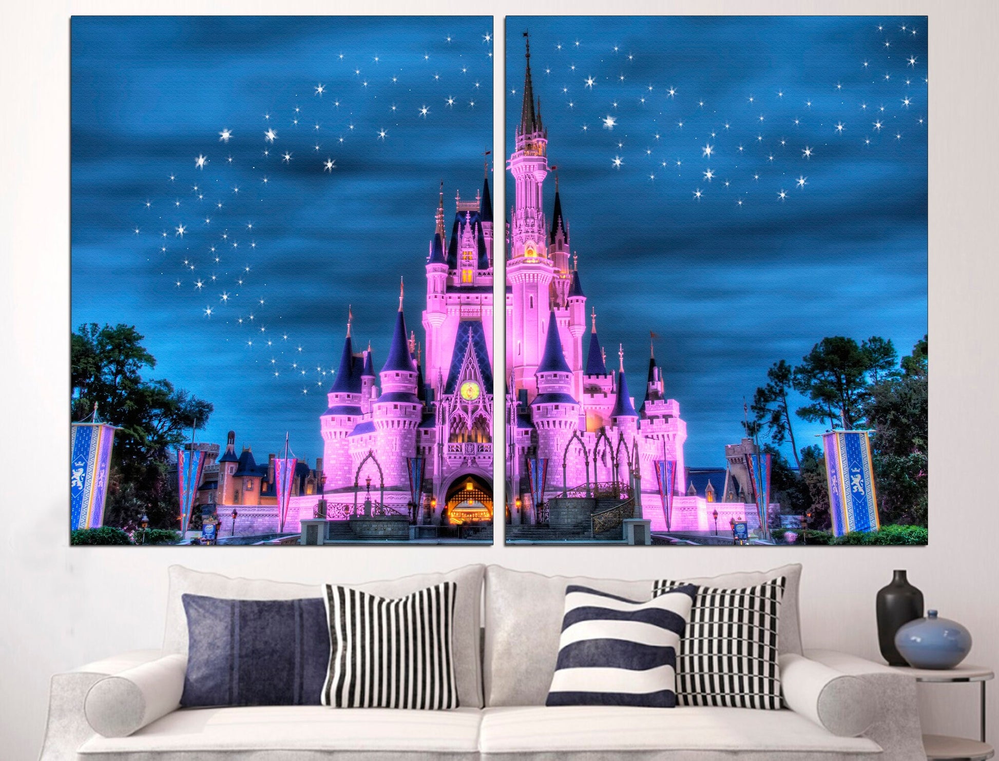 Princess castle art Kids room art Princess art prints, Blue canvas wall art Large canvas art