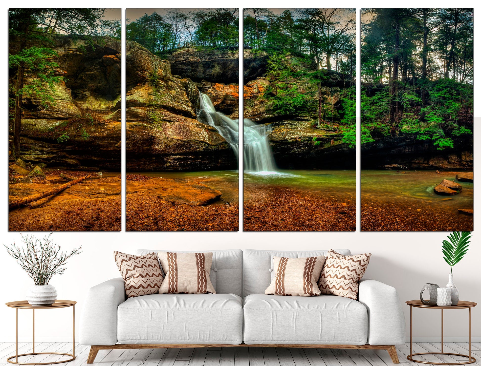 Waterfall Print Forest Canvas Waterfall Canvas Art, Waterfall Wall Decor Large Canvas Art