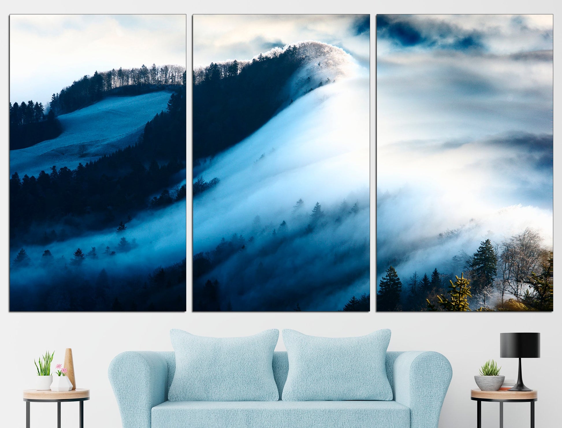 Morning Fog Forest Wall Art Fog Print Mountain, Wall Art Forest Fog Wall Art Fog Canvas Decor