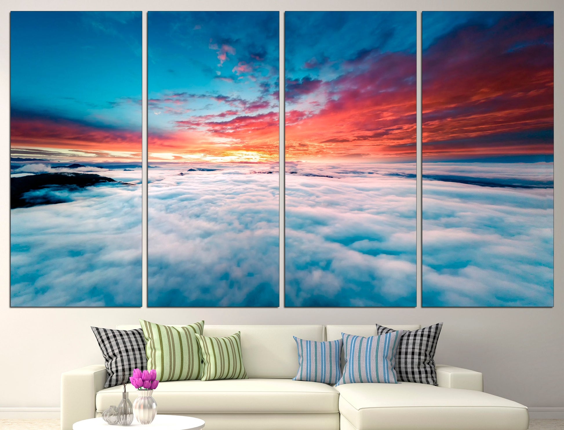 Cloud Wall Art Blue Cloud Print Clouds Wall Decor, Pink Wall Art Sky Art Print Sunset Wall Art