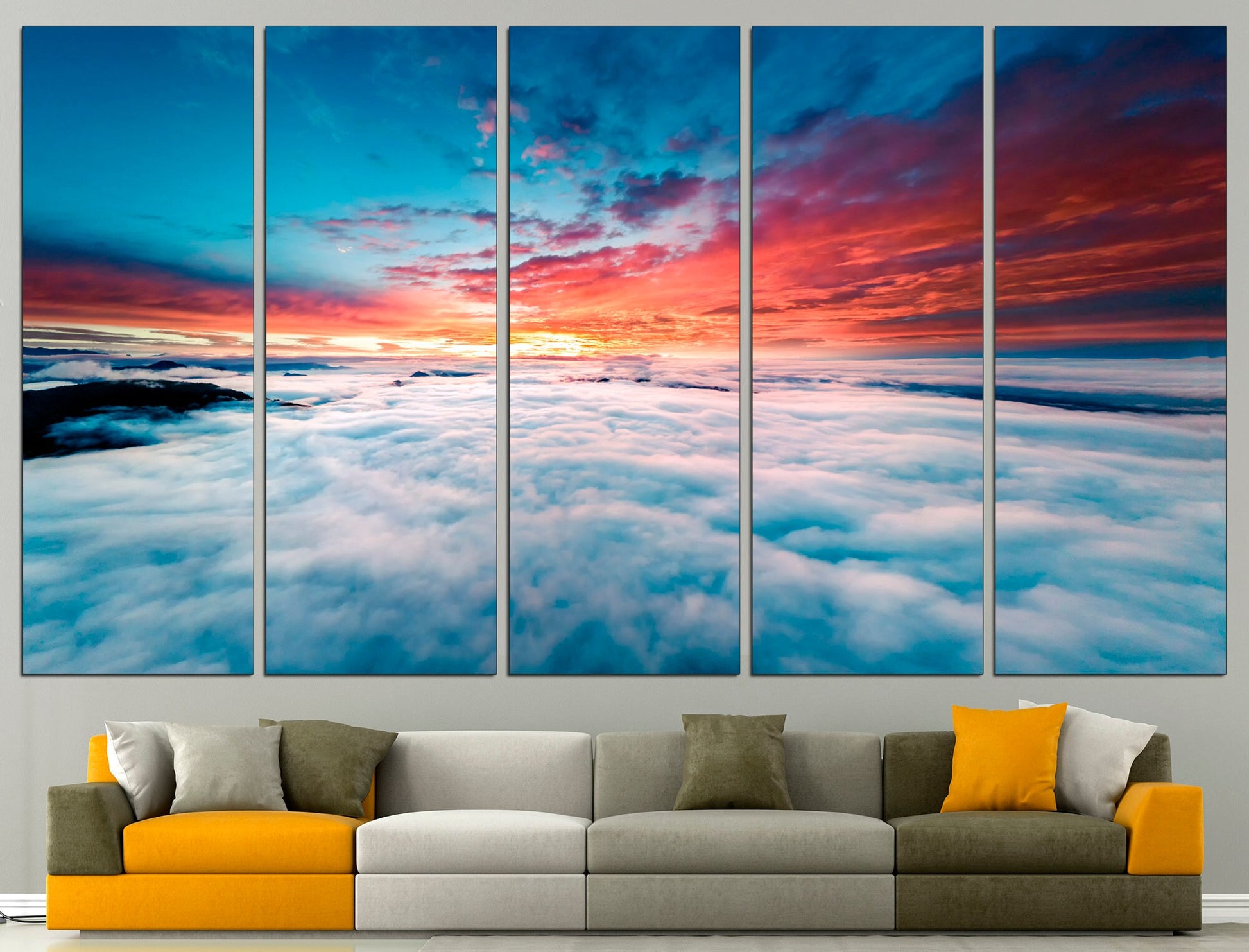 Cloud Wall Art Blue Cloud Print Clouds Wall Decor, Pink Wall Art Sky Art Print Sunset Wall Art