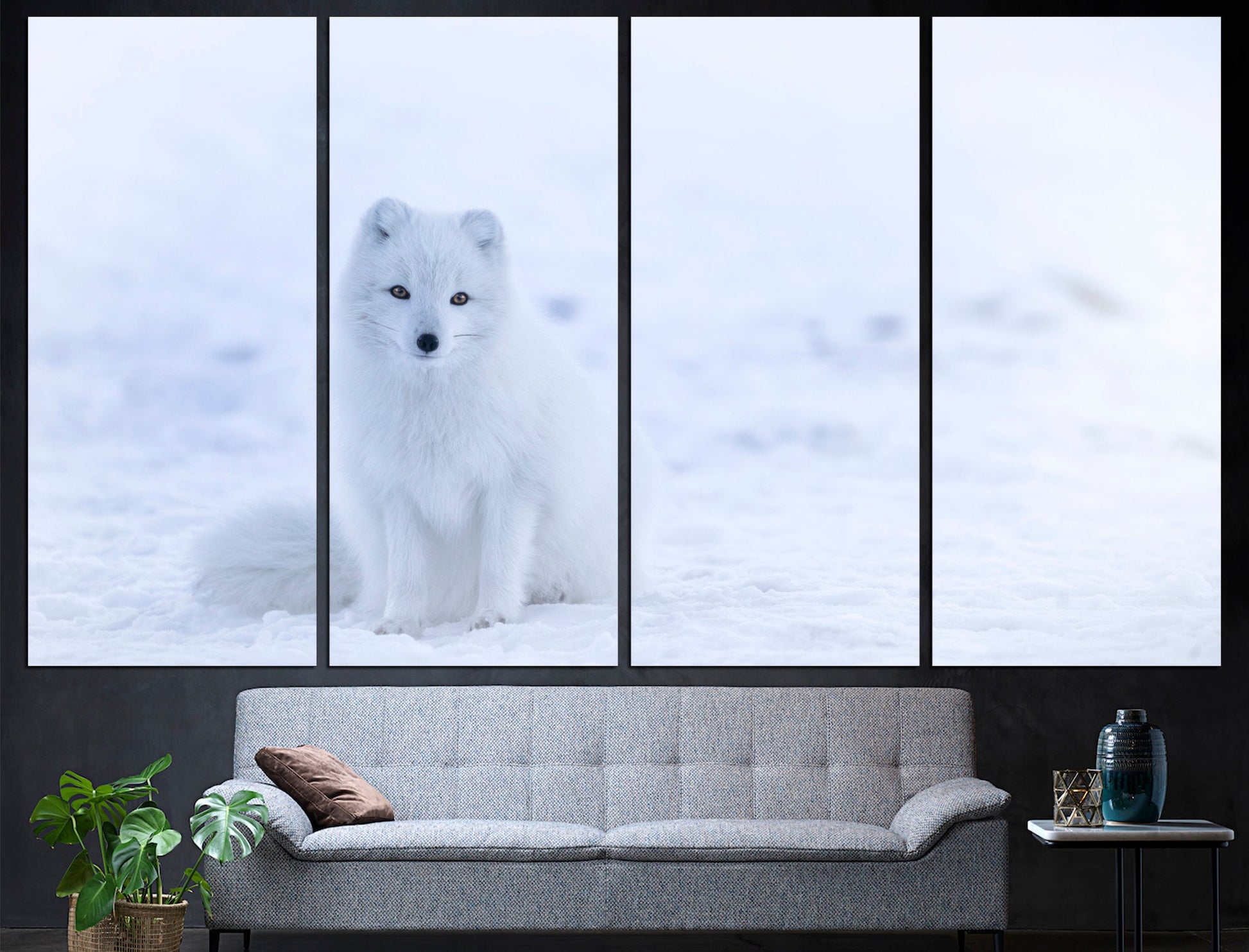 Arctic Fox Print Wildlife Canvas White Fox Arctic, Fox Poster Canvas Wall Art Arctic Animal Winter Fox